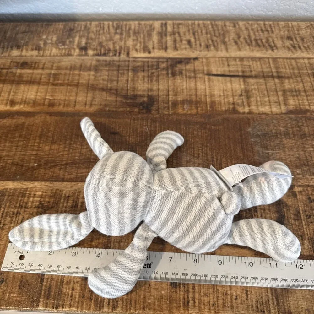 Elegant Baby Grey Striped Bunny Plush Rattle Baby Toy Lovey Knit